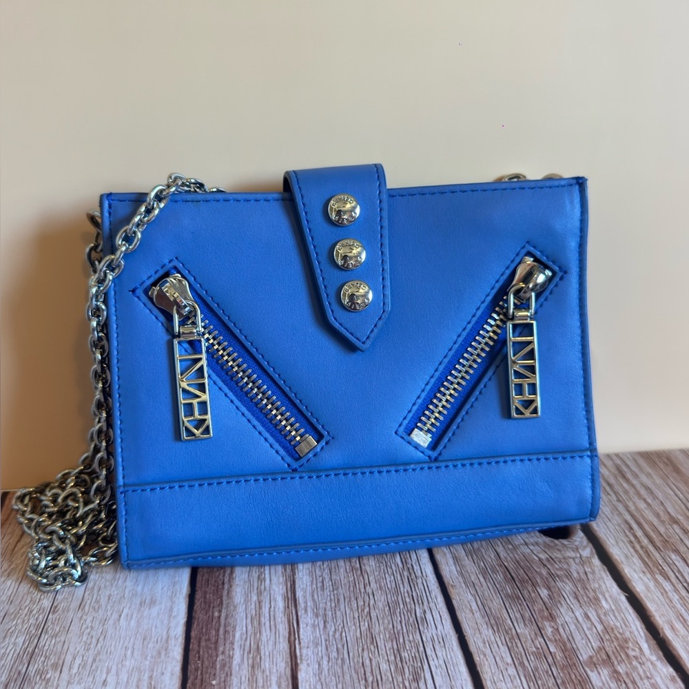 Kenzo Royal Blue Leather Crossbody with Silver Hardware